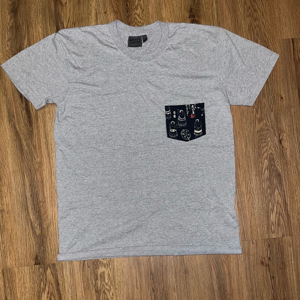Naked & Famous Pocket Tee - Heather Grey - Sumo Wrestlers Men’s Size XL